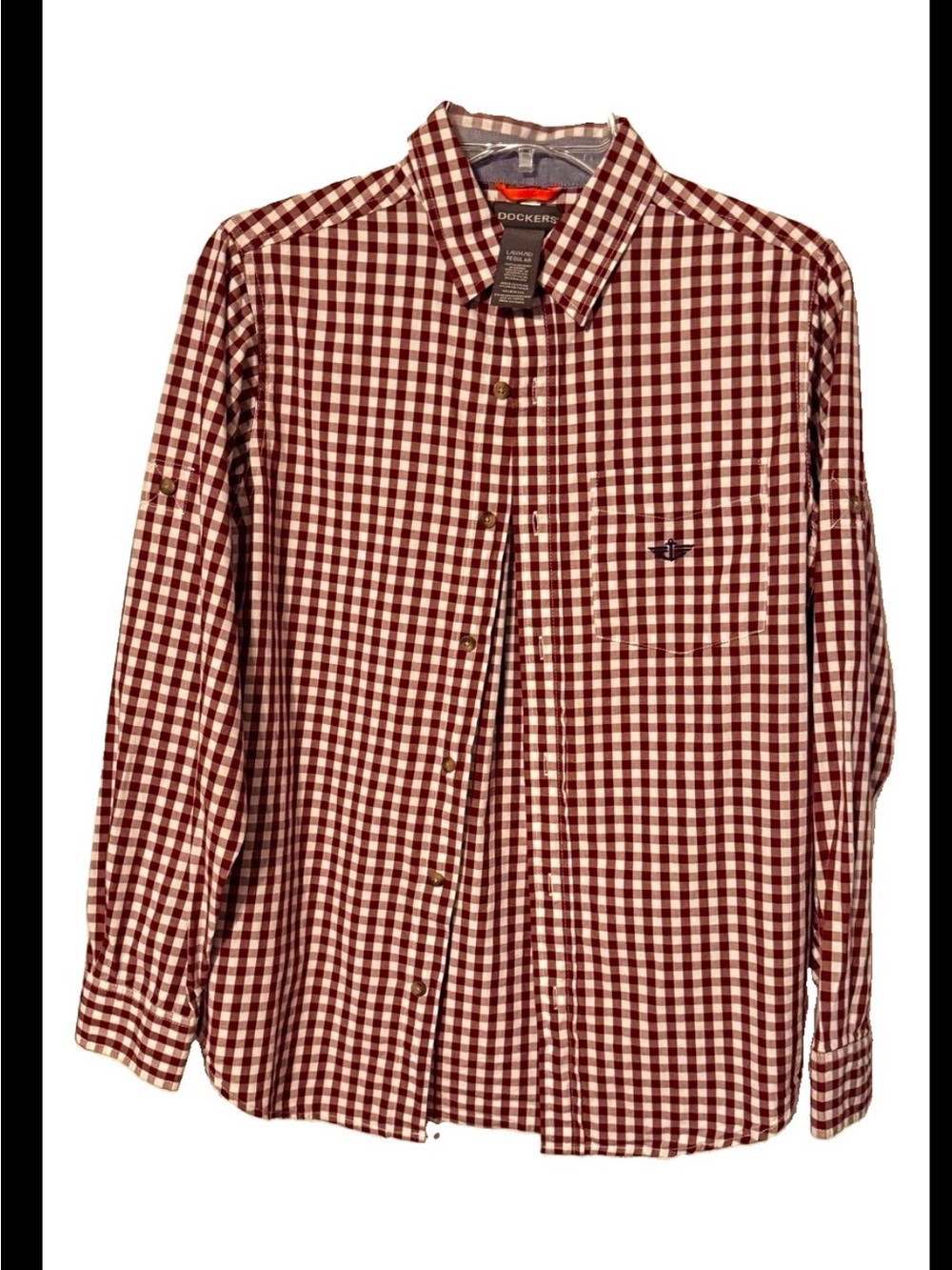 Dockers Boys Gingham Button Down Shirt Burgundy White NWOT Size L 14/16